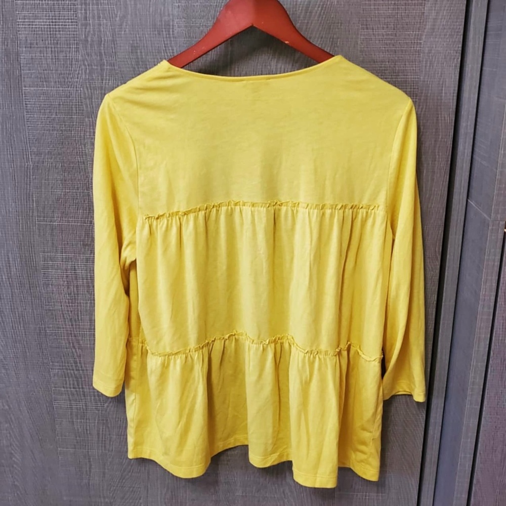 Talbots Yellow 3/4 Length Sleeves Tiered Ruffle Cardigan Blouse Large - Picture 6 of 6
